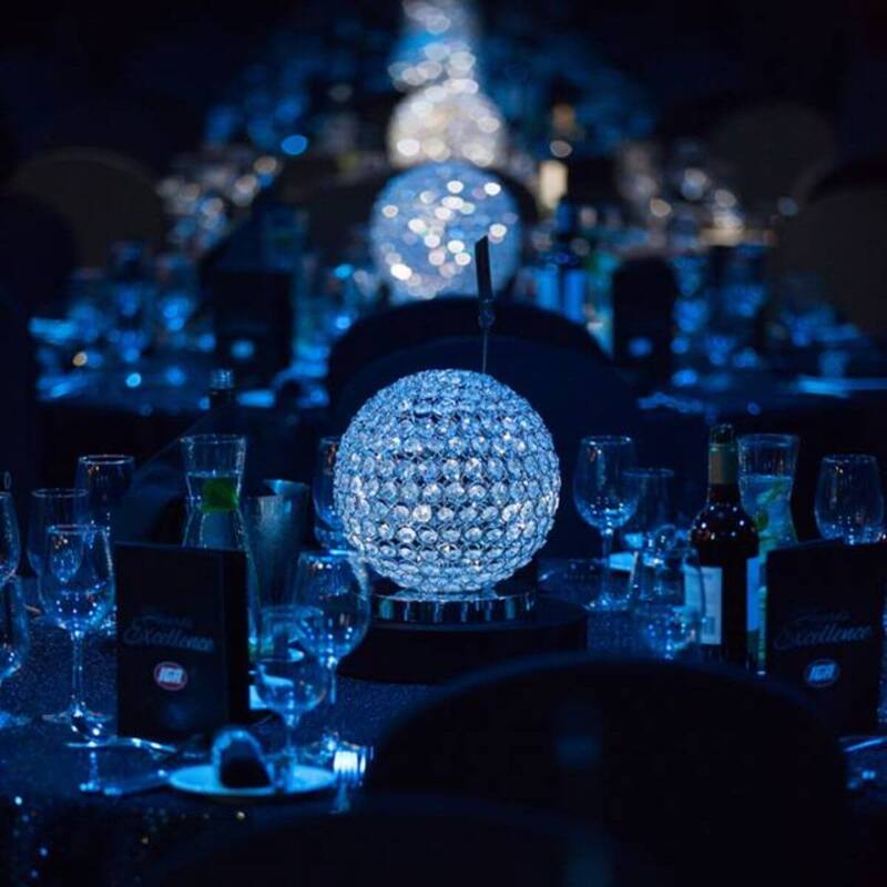 Crystal Globe Centrepieces lit with LED's