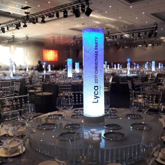 A Centrepiece that has been branded with a corporate logo